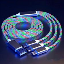 1 Arada Rgb Işıklı Şarj Kablosu — iPhone  Uyumlu Lightning, Type-C ve Micro USB Bağlantılı — Çoklu Cihaz Şarj Kablosu, 1.2 Metre, LED Işıklı, Estetik ve Pratik Kullanım