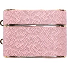 Airpods 3. Nesil ile Uyumlu Içi Silikon Deri Zincirli Lüks Kılıf - Şık ve Zarif Tasarım, Tam Koruma ve Kolay Taşıma (Pembe)