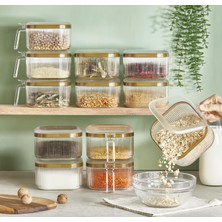 Gold Şeritli, Saplı Akrilik Kuru Gıda Saklama Kabı 1100ML (1 Adet) (Asorti)