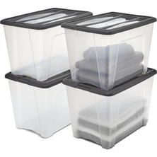 Ohyama, Saklama Kutuları, Saklama Kutusu Çok Fonksiyonlu, 4'lü Set Plastik Kutu 60 L, Kapak, Ergonomik Sap, Çatı Katı, Oda, Oturma Odası - New Top Box Ntb-60 - Siyah