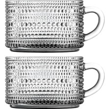 Adet Boncuk Desenli Kulplu Kase - Şeffaf Cam, Sıcak ve Soğuk Kullanım Için Büyük Kase, Meyve, Yoğurt, Yulaf, Çay ve Tatlı Için Çok Amaçlı Bardak, Füme