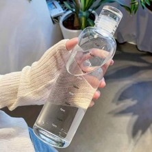 2407 Borosilikat Cam Su Şişesi - Su Içme Saatli Dereceli Matara Suluk - Başucu Sürahisi Şeffaf 750 ml