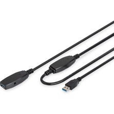 Aktif USB 3.0 Uzatma Kablosu - 10 M - 5 Gbps Aktarım Hızı - Tak ve Çalıştır - Hotswap - LED Fonksiyon Göstergesi - Siyah