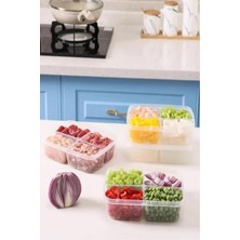 1 Adet 4 Bölmeli Öğünlük Et ve Sebze Saklama Kabı - Dondurulmuş Bakliyat Buzluk Buzdolabı Kutusu Large (Beyaz)