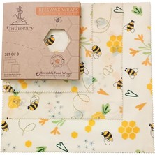 Balmumu Gıda Sargısı - Arı Desenli-Organik– Yeniden Kullanılabilir - Çevre Dostu - Sıfır Atık - Ekmek ve Sandviç Sargısı - Sürdürülebilir- Yeniden Kullanılabilir, 3'lü Set (S,m,l)