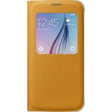 Galaxy S6 Için Fabric S-View Folyo Koruyucu Kılıf Case Cover - Sarı