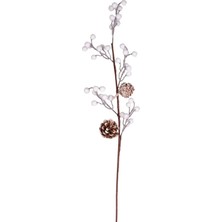 Yılbaşı Çiçeği Pike Kar Efektli Berry Kozalaklı Beyaz 70 Cm.