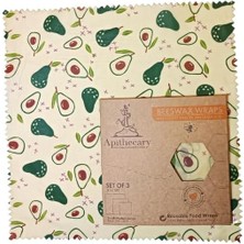 Balmumu Gıda Sargısı - Avakado Desenli-Organik– Yeniden Kullanılabilir - Çevre Dostu - Sıfır Atık - Ekmek ve Sandviç Sargısı - Sürdürülebilir- Yeniden Kullanılabilir, 3'lü Set (S,m,l)