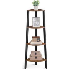 Köşe Rafı, Ayaklı Raf, Kitaplık, 4 Raflı Merdiven Rafı, Kolay Montaj, Sağlam Çelik Çerçeve, Oturma Odası, Yatak Odası, Balkon, Endüstriyel Tasarım, Eski Kahverengi-Siyah LLS34X