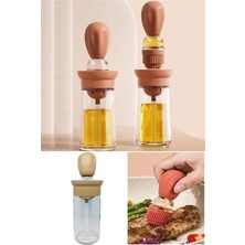 Hazneli Silikon Yağ Sos ve Yumurta Fırçası Yağ Fırçası Yağlık Silikon Fırçalı Yağdanlık - Krem