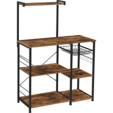 Fırıncı Raflı Raf, Tel Sepetli Mikrodalga Standı, 6 S-Kanca, Mutfak Rafı, Baharatlar, Tencereler ve Tavalar Için Yardımcı Depolama Alanı, Rustik Kahverengi KKS35X