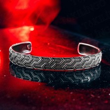 925 Ayar Gümüş Etnik Desenli Vintage Model Açık Cuff Erkek Bileklik