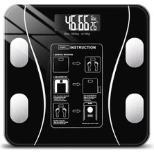Dijital Bluetooth Tartı, Vücut Analizi, Yağ, Su ve Protein Ölçüm, Çok Renkli, Cam Materyal