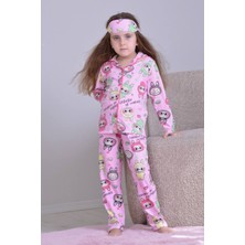 Pjkö Labubu Desenli Pembe Uzun Kollu Önden Düğmeli Kız Çocuk Pijama Takımı 4-12 Yaş 502U