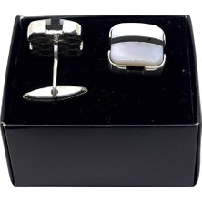 Oya Silver Gümüş Kare Sedef Taş Üzeri Tek Çizgili Erkek Kol Düğmesi