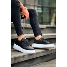 KB-X155 Kuback Siyah Cilt Detaylı Beyaz Yüksek Taban Günlük Spor Ayakkabı