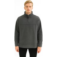 Unisex Relax Fit Rahat Kesim Polar Yarım Fermuarlı Dik Yaka Sweatshirt - 7387