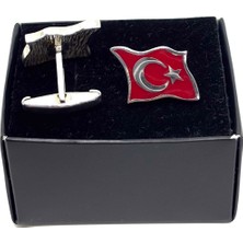 Oya Silver Gümüş Kırmızı Mineli Ay Yıldız Kol Düğmesi