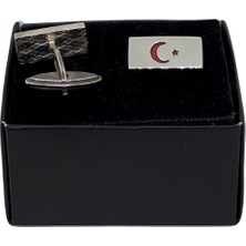 Oya Silver Dikdörtgen Kırmızı Ay Yıldız Gümüş Kol Düğmesi