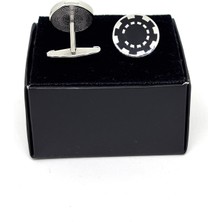 Oya Silver Yuvarlak Siyah Mineli Gümüş Kol Düğmesi