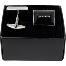 Oya Silver Gümüş Siyah Dikdörtgen Büyük Oniks Taşlı Kol Düğmesi