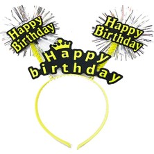 Parti Happy Birthday Püsküllü Neon Sarı Renk Doğum Günü Tacı 22X19 cm