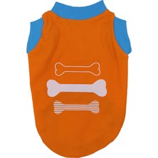 Turuncu Kemik Desenli Kolsuz Köpek T-Shirt, Şık ve Rahat Köpek Kıyafeti.