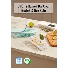 3 Lü Set 12 Hazneli Bas Çıkar Buzluk & Buz Kabı