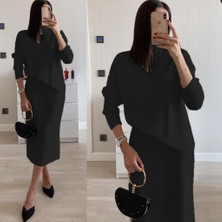 Sosostyle Kadın Uzun Kollu Boğazlı Kazak ve Yanı Yırtmaçlı Etek Akrilik Ikili Takım