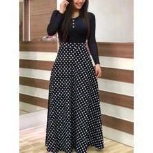 Gökyüzü Moda Kadın Uzun Kollu Önü Düğmeli Viskon Bluz Eteği Örme Maxi Krep Elbise