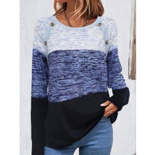 Tiana Kadın Uzun Kollu Yuvarlak Yaka Baskılı Düğme Detay Süprem Bluz