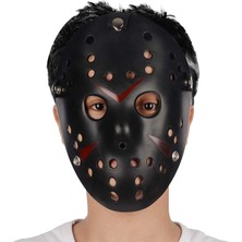 Siyah Renk Kırmızı Çizgili Tam Yüz Hokey Jason Maskesi Hannibal Maskesi