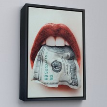 Çerçeveli Ağzın Da Dolar Olan Kadın Duvar TABLOSU-6260