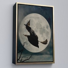 Çerçeveli Süpürge Ile Uçan Cadı, Cadılar Bayramı Helloven Duvar Tablosu -6481