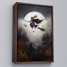 Çerçeveli Süpürge Ile Uçan Cadı, Cadılar Bayramı Hediyesi, Hallowen Tablo -6398
