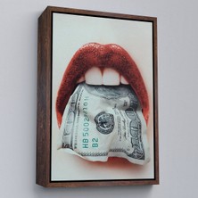 Çerçeveli Ağzın Da Dolar Olan Kadın Duvar TABLOSU-6260