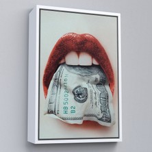 Çerçeveli Ağzın Da Dolar Olan Kadın Duvar TABLOSU-6260