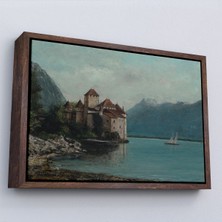 Çerçeveli Gustave Courbet - Cenevre Gölü'ndeki Chillon Kalesi TABLO-7094