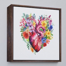 Çerçeveli Çiçeklerle Çevrili Kalp Tablosu - Doktor HEDIYESI-8325