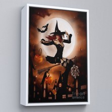 Çerçeveli Süpürge Ile Uçan Cadı, Cadılar Bayramı Hediyesi, Hellowen Tablo -6271