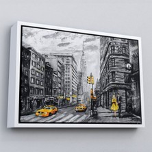 Çerçeveli New York Sokakları ve Sarı Taksi Yağlıboya Görünüm TABLO-3500