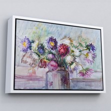 Çerçeveli Aster Çiçeği Yağlı Boya Görünümlü Dekoratif Duvar TABLOSU-3456