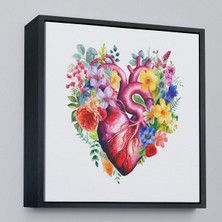 Çerçeveli Çiçeklerle Çevrili Kalp Tablosu - Doktor HEDIYESI-8325