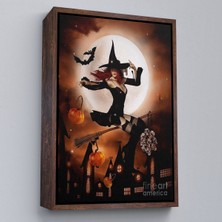 Çerçeveli Süpürge Ile Uçan Cadı, Cadılar Bayramı Hediyesi, Hellowen Tablo -6271
