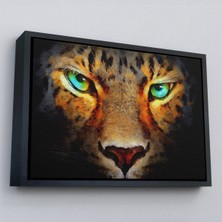 Çerçeveli Gerçekçi Çita Gözleri Yağlıboya Görünüm Kanvas Duvar TABLOSU-3689