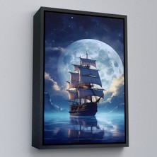 Çerçeveli Gece Denizdeki Yelkenli TABLOSU-7933