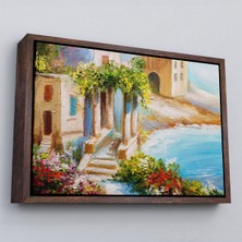 Çerçeveli Denize Yakın Ev, Deniz Kıyısı, Rengarenk Çiçekler, Yaz Deniz MANZARASI-1113