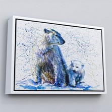 Çerçeveli Kutup Ayısı ve Yavrusu Dekoratif Kanvas TABLO-1139