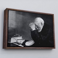 Çerçeveli Eric Enstrom Grace Adam Ekmek Üzerinde Dua Ediyor Kanvas Tablo, Siyah Beyaz BASKI-5394