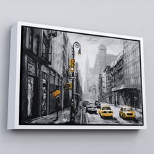 Çerçeveli New York Sokakları ve Sarı Taksi Yağlıboya Görünüm Kanvas TABLO-3552